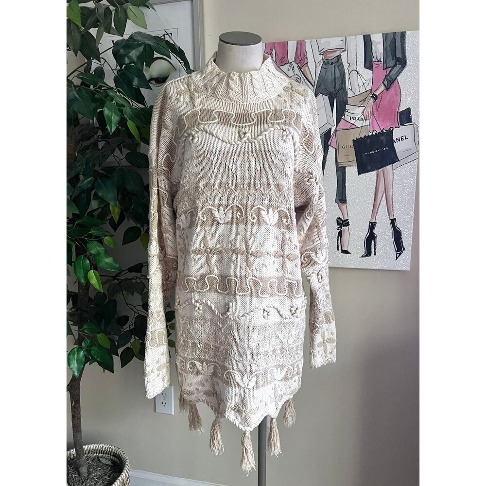 Vintage Cottagecore Granny Maggie Lawrence Collection Heavy Tunic Sweater Sz M
